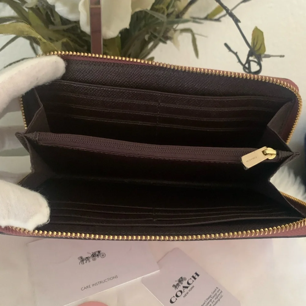 Coach Pink Accordion Leather Zip Around Wallet